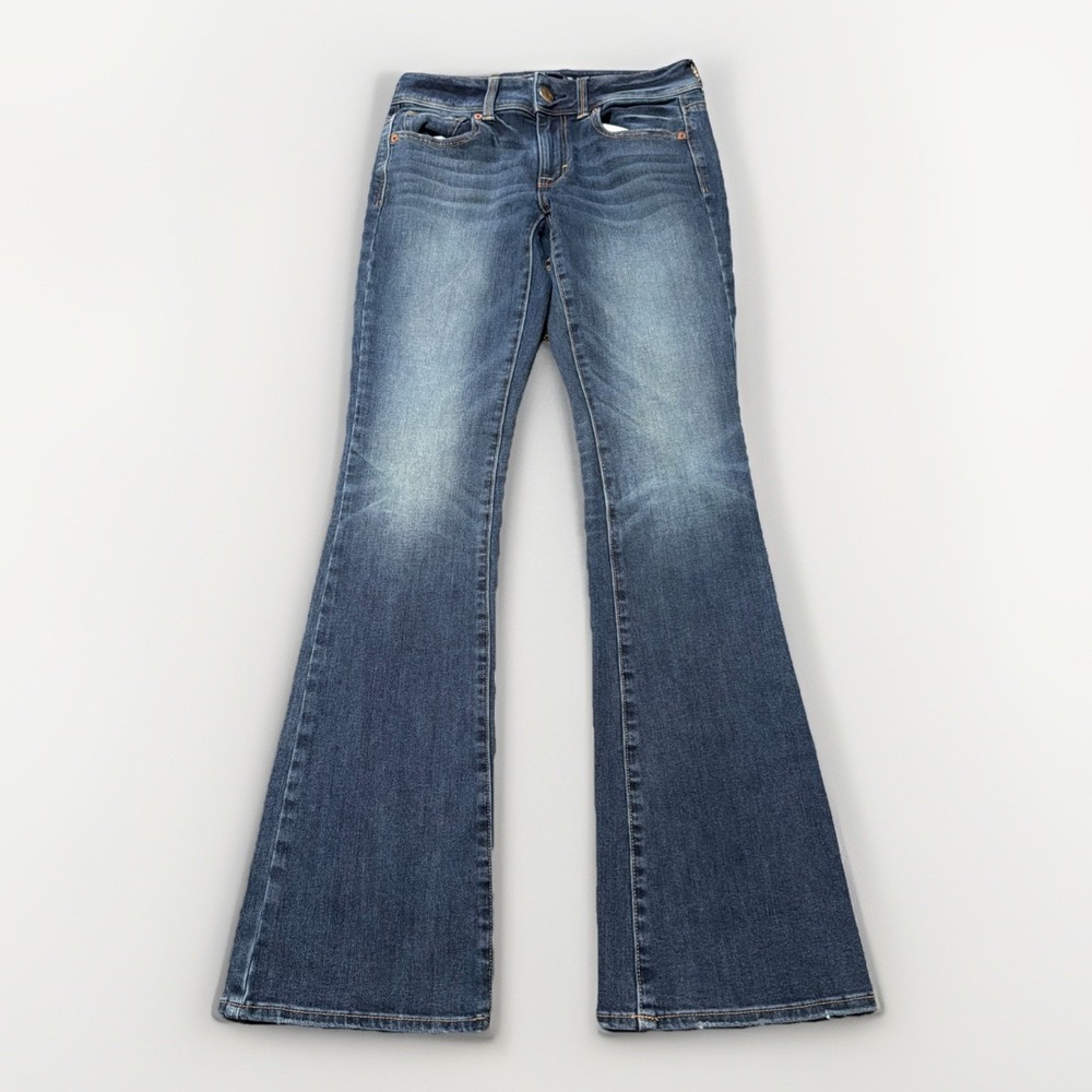 American Eagle Kick Boot Jeans Blue Denim Super Stretch Womens 0 Western Bootcut